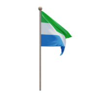 Sierra Leone 3d illustration flag on pole. Wood flagpole png