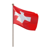 Switzerland 3d illustration flag on pole. Wood flagpole png