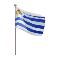 Uruguay 3d illustration flag on pole. Wood flagpole png