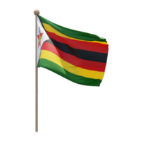 Zimbabwe 3d illustration flag on pole. Wood flagpole png
