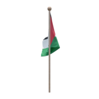 Palestine 3d illustration flag on pole. Wood flagpole png