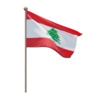 drapeau d'illustration 3d du liban sur le poteau. mât en bois png