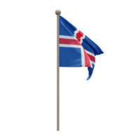 islandia 3d ilustración bandera en el poste. asta de bandera de madera png
