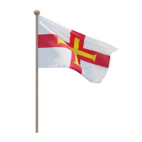 Guernsey 3d illustration flag on pole. Wood flagpole png