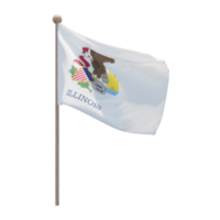 Illinois 3d illustration flag on pole. Wood flagpole png