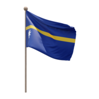 Nauru 3d illustration flag on pole. Wood flagpole png