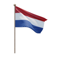 Netherlands 3d illustration flag on pole. Wood flagpole png