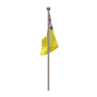 Niue 3d illustration flag on pole. Wood flagpole png