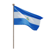 Nicaragua 3d illustration flag on pole. Wood flagpole png