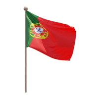 Portugal 3d illustration flag on pole. Wood flagpole png