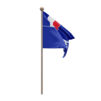 franska sydlig och antarktisk landar 3d illustration flagga på Pol. trä flaggstång png