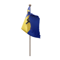 Barbados 3d illustration flag on pole. Wood flagpole png