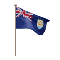 Anguilla 3d illustration flag on pole. Wood flagpole png