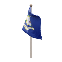 Connecticut 3D-Darstellung Flagge auf der Stange. Fahnenmast aus Holz png