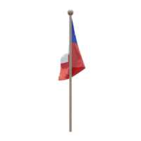 Chile 3d illustration flag on pole. Wood flagpole png