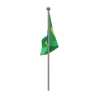 Brazil 3d illustration flag on pole. Wood flagpole png