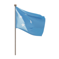Federated States of Micronesia 3d illustration flag on pole. Wood flagpole png