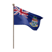 Cayman Islands 3d illustration flag on pole. Wood flagpole png