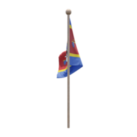 Eswatini 3d illustration flag on pole. Wood flagpole png