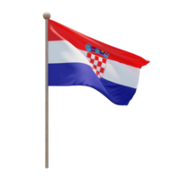Croatia 3d illustration flag on pole. Wood flagpole png
