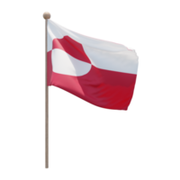 Greenland 3d illustration flag on pole. Wood flagpole png