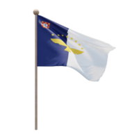 Azores 3d illustration flag on pole. Wood flagpole png