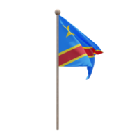 Democratic Republic of Congo 3d illustration flag on pole. Wood flagpole png