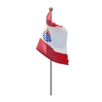 French Polynesia 3d illustration flag on pole. Wood flagpole png