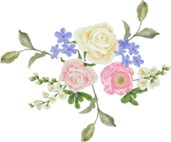 watercolor beautiful white rose and blue Plumbago auriculata plant flower bouquet clipart png