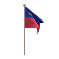 Liechtenstein 3d illustration flag on pole. Wood flagpole png