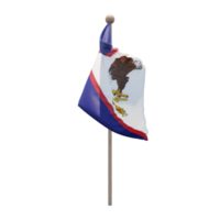 American Samoa 3d illustration flag on pole. Wood flagpole png