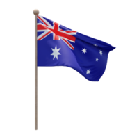 Australia 3d illustration flag on pole. Wood flagpole png