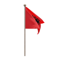 Albania 3d illustration flag on pole. Wood flagpole png