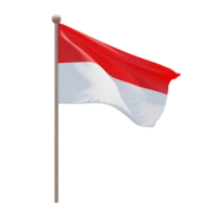 Indonesia 3d illustration flag on pole. Wood flagpole png