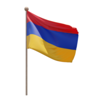 Armenien 3D-Darstellung Flagge auf der Stange. Fahnenmast aus Holz png