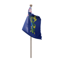 Pitcairn Islands 3d illustration flag on pole. Wood flagpole png