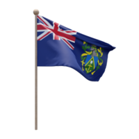 Pitcairn Islands 3d illustration flag on pole. Wood flagpole png