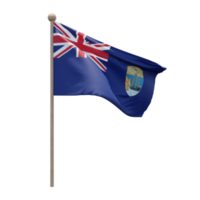 St. Helena 3D-Darstellung Flagge auf der Stange. Fahnenmast aus Holz png