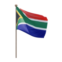 South Africa 3d illustration flag on pole. Wood flagpole png