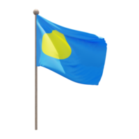 Palau 3D-Darstellung Flagge auf der Stange. Fahnenmast aus Holz png