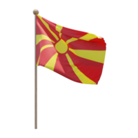 North Macedonia 3d illustration flag on pole. Wood flagpole png