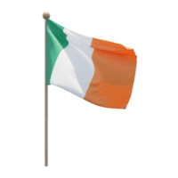 Irland 3D-Darstellung Flagge auf der Stange. Fahnenmast aus Holz png