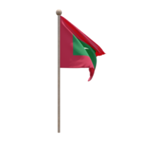 Maldives 3d illustration flag on pole. Wood flagpole png