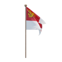 Sark 3d illustration flag on pole. Wood flagpole png