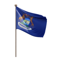 Michigan 3d illustration flag on pole. Wood flagpole png