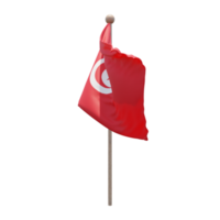 Tunisia 3d illustration flag on pole. Wood flagpole png