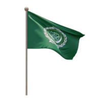 Arab League 3d illustration flag on pole. Wood flagpole png