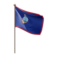 Guam 3d illustration flag on pole. Wood flagpole png