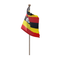 Uganda 3d illustration flag on pole. Wood flagpole png