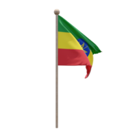 Ethiopia 3d illustration flag on pole. Wood flagpole png